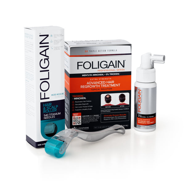 FOLIGAIN Advanced Hair Regrowth For Men Minoxidil 5% + Trioxidil 5% PLUS Free FOLIGAIN Scalp Roller - FOLIGAIN EU